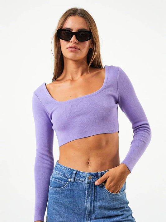 Lula - Hemp Knit Long Sleeve Cropped Top | Plum-Image 1