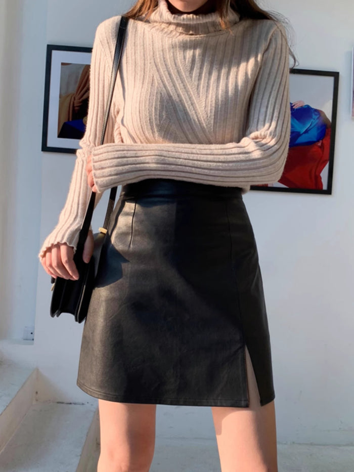 New AutumnWinter High-Waisted  Slimming  Bodycon Sexy PU Leather Skirt For Women
