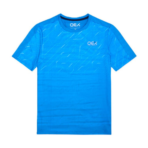 OEX Infant's 3-Piece Co-Ord Set Navy blue t-shirt with geometric pattern and logo.