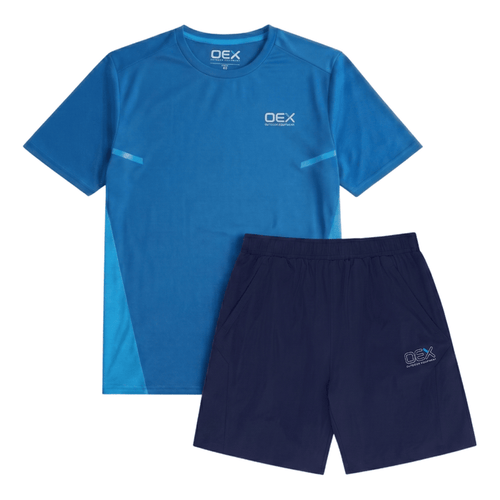 OEX Men's 2-Piece Co-Ord Set – Dark Blue/Azure   (T-Shirt & Shorts)
