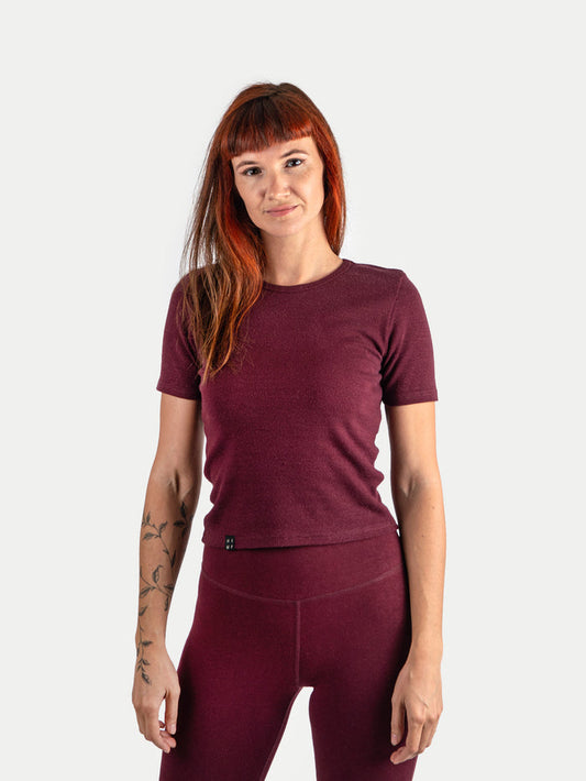 Organic Hemp Bamboo Ribbed Tee | Maroon-Image 1