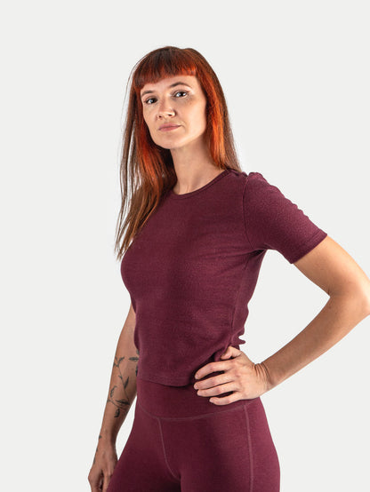 Organic Hemp Bamboo Ribbed Tee | Maroon-Image 3