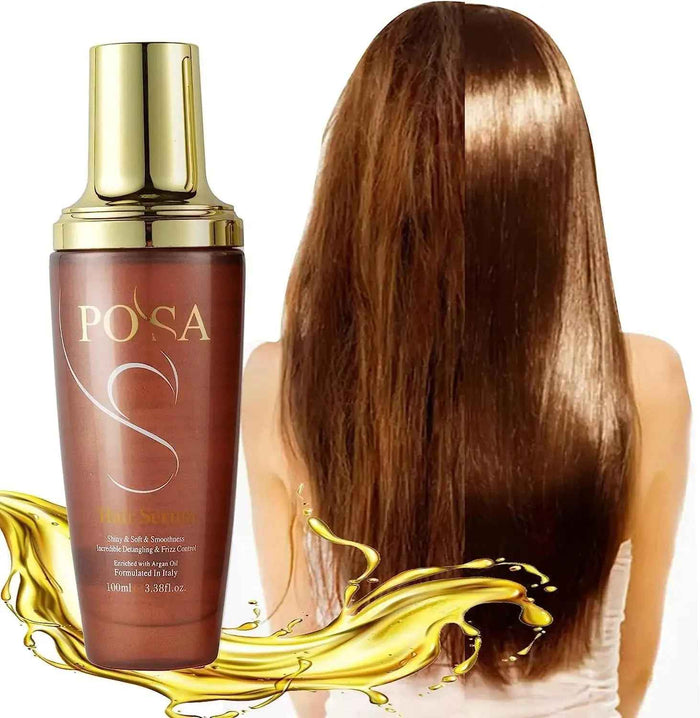 POSA argan hair oil serum applied to damaged hair for smoothing and repair