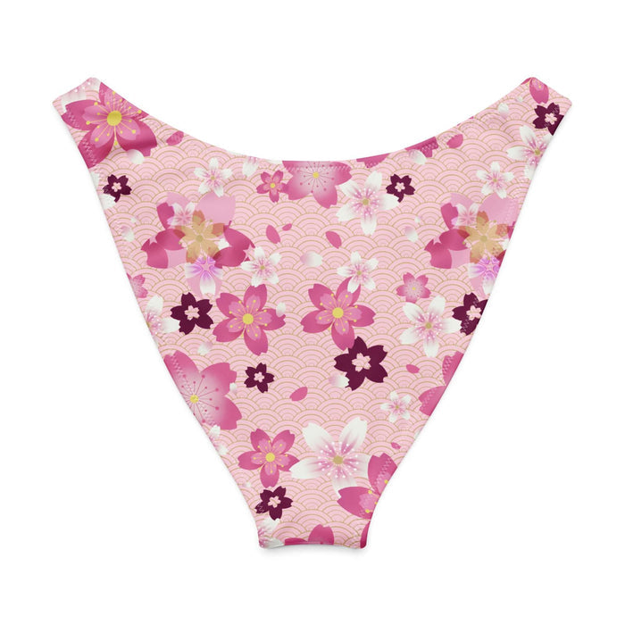 Sakura kawaii V-cut bikini bottom in pink with pale pink blossoms and scattered petals