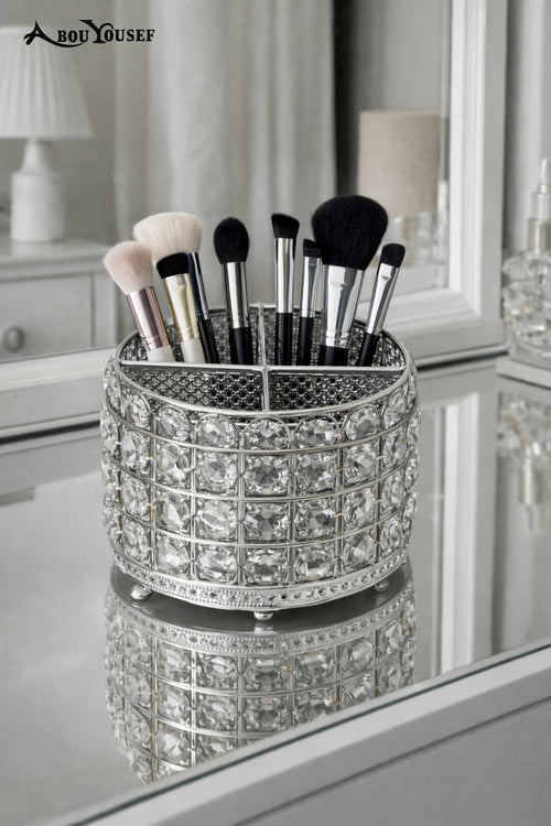 Silver makeup brush organizer