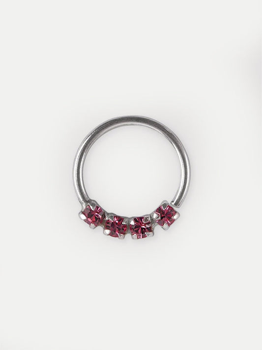 Six Gem Sterling Silver Split Ring 18G | Pink-Image 1