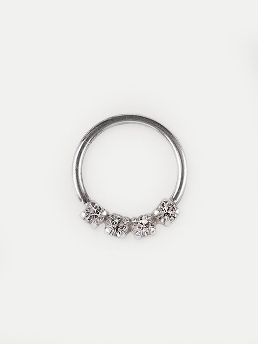 Six Gem Sterling Silver Split Ring 18G | Clear-Image 1