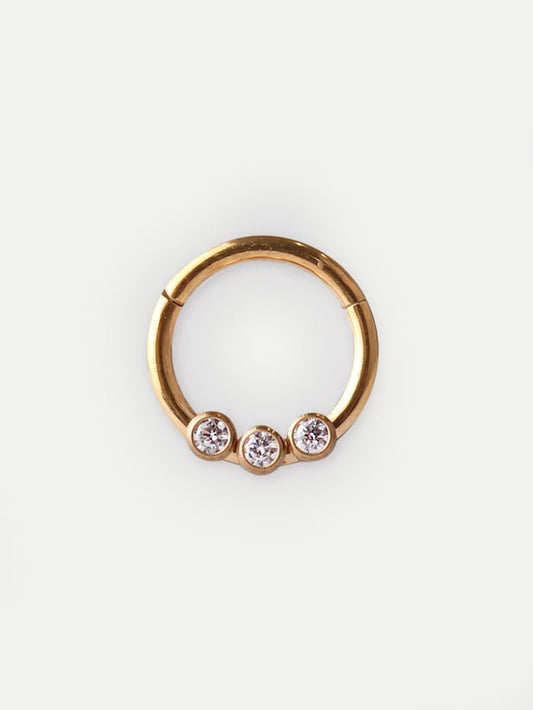 Three Gem Gold Hinged Ring 16G | Clear-Image 1