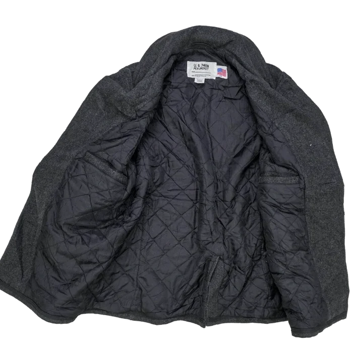 US Made Schott 740N Grey Pea Jacket - 38, Small - Army & Outdoors - Great Coats